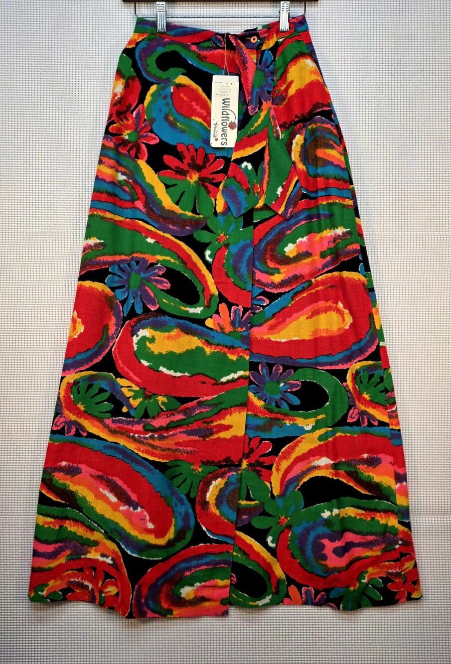 Vintage 70s Personal Wildflowers Psychedelic Wrap Maxi Skirt 8 NWT Deadstock